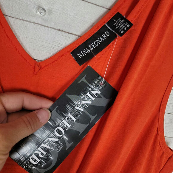 NINA LEONARD TIERED MINI DRESS IN BRIGHT ORANGE, SZ LARGE - Picture 7 of 15